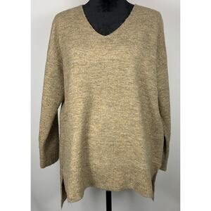 GeeGee High-Low Sweater Women's Medium Brown V-Neck Long Sleeve Soft Cozy